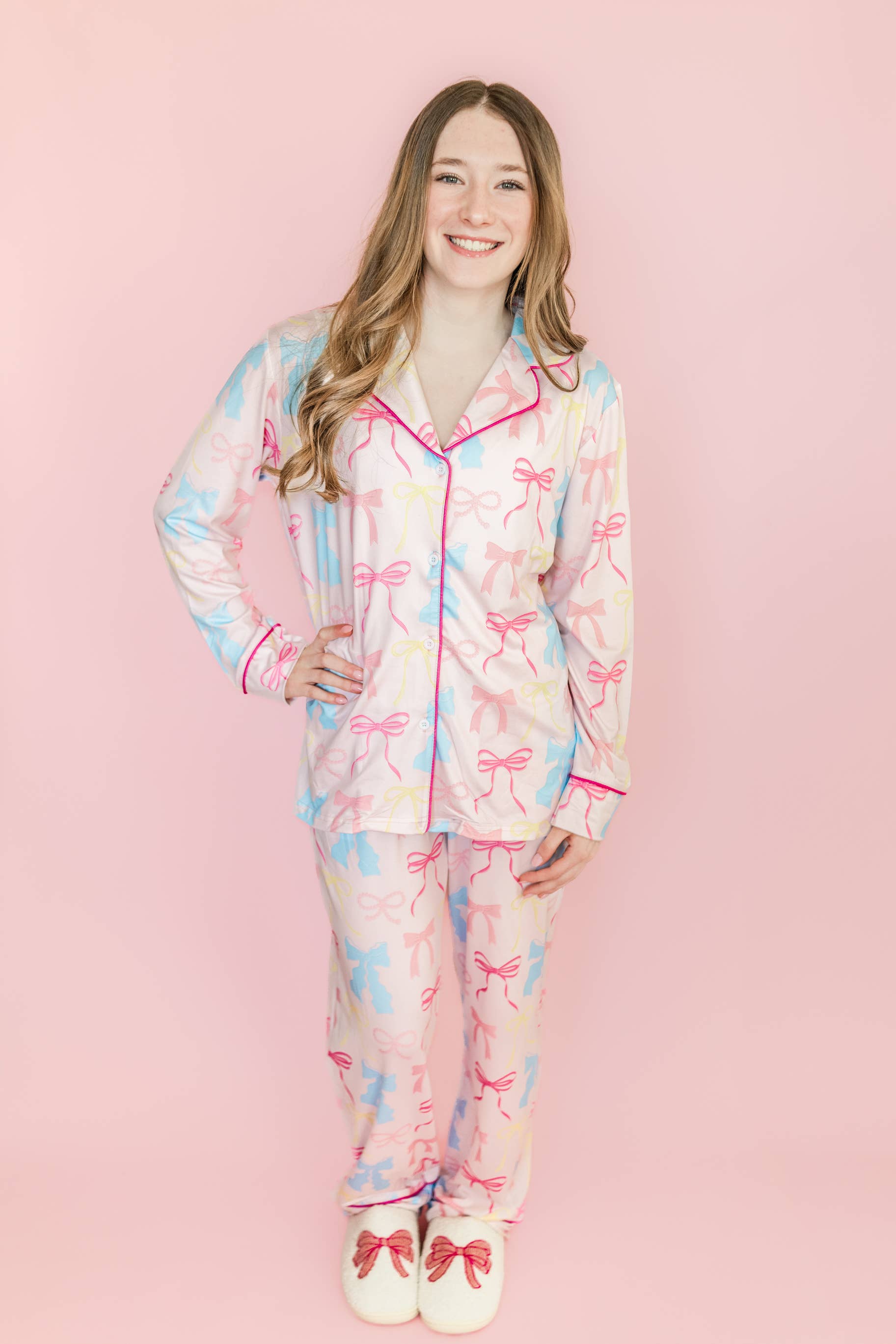 Long Sleeve Pajamas | Pink Pastel Bows