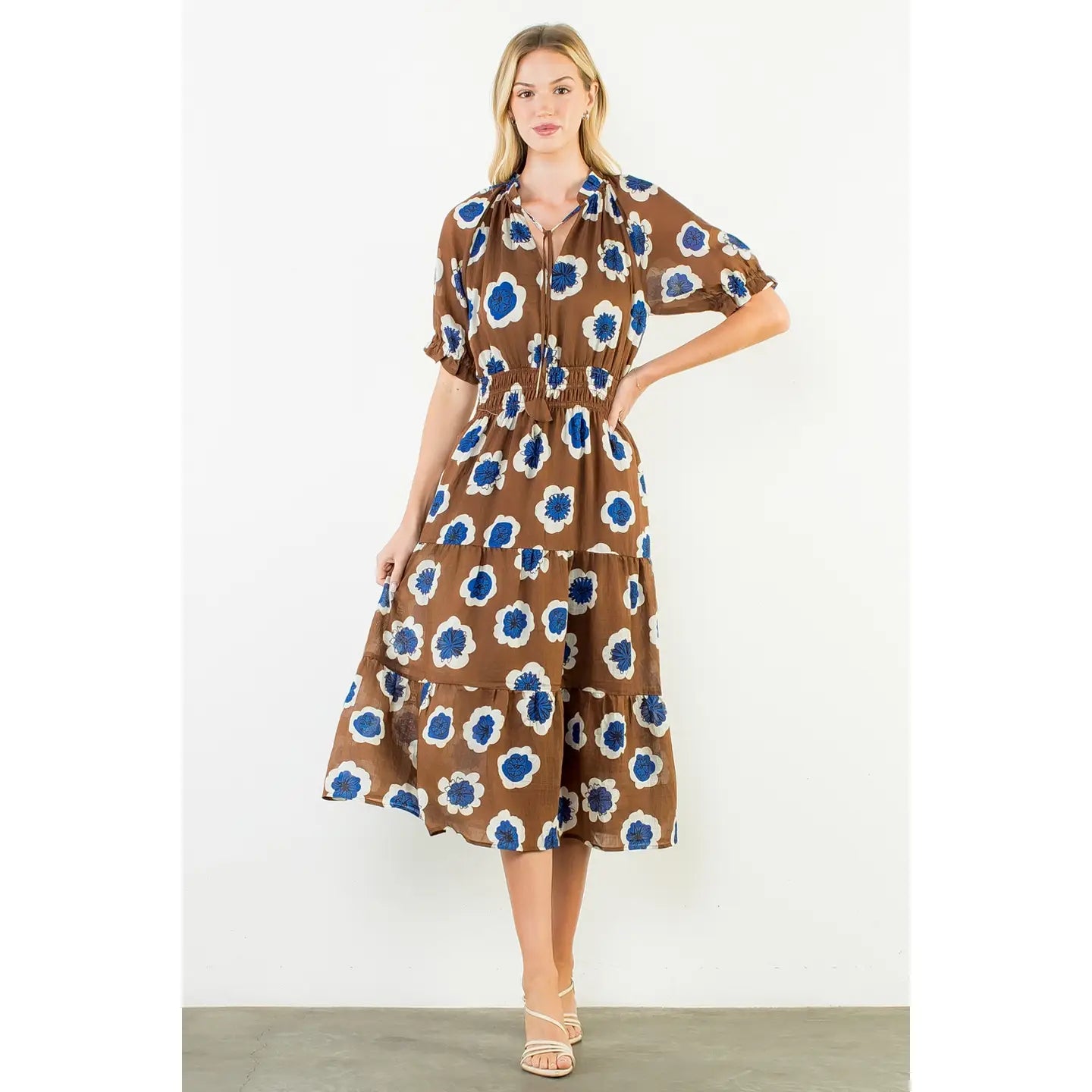 Cinched Flower Dress | Brown