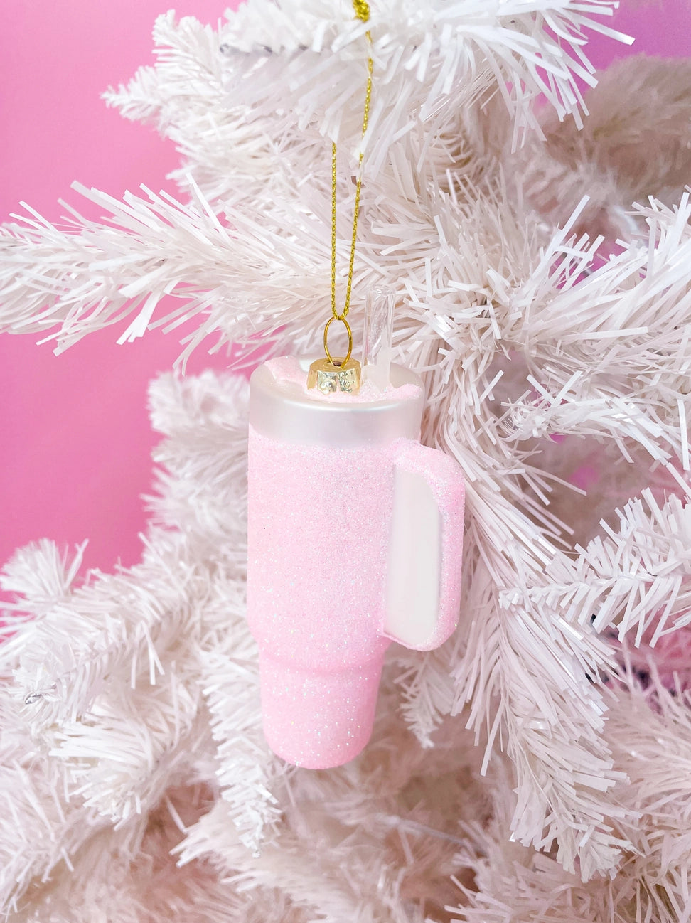 Pink Glittery Trendy Tumbler Ornament