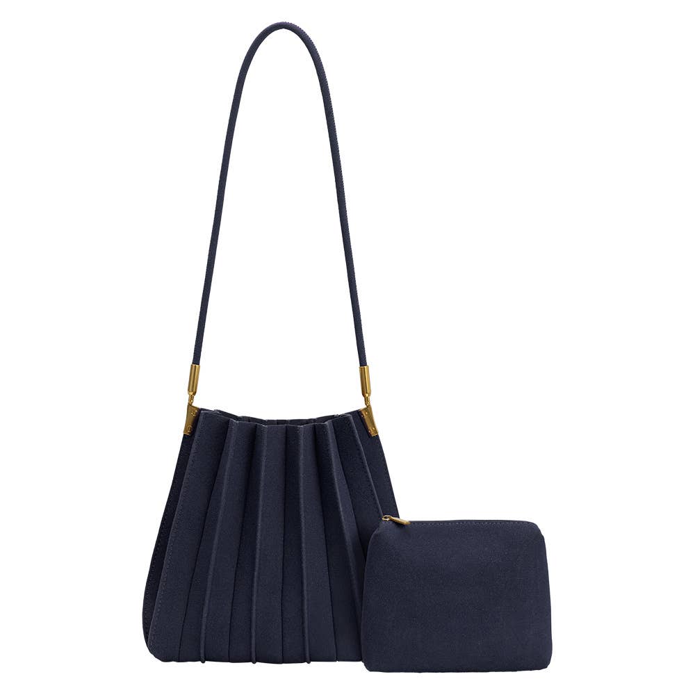 Carrie Navy Vegan Suede Shoulder Bag