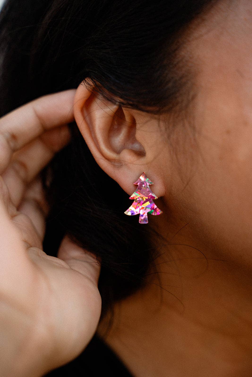 Christmas Tree Studs - Pink Tinsel