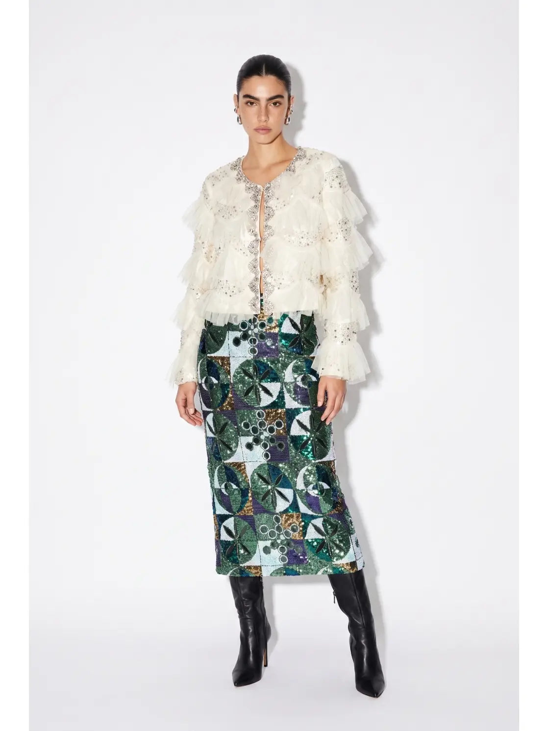 Greta Sequined Skirt | Green Multi