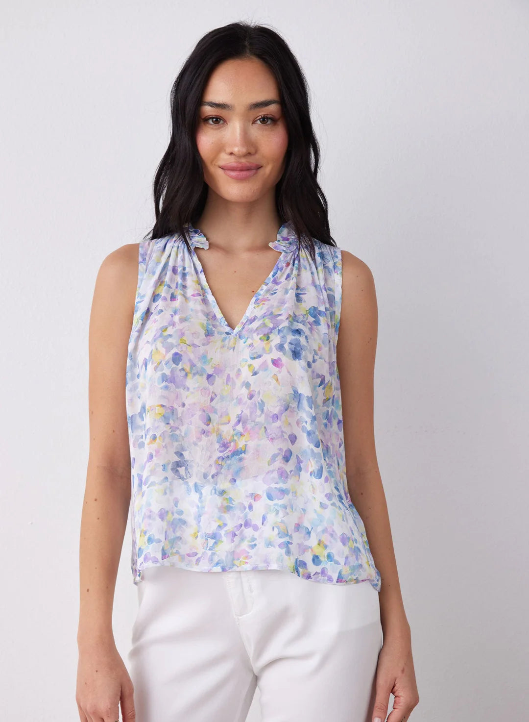Ruffle Neck Tank - Orchid Floral Print