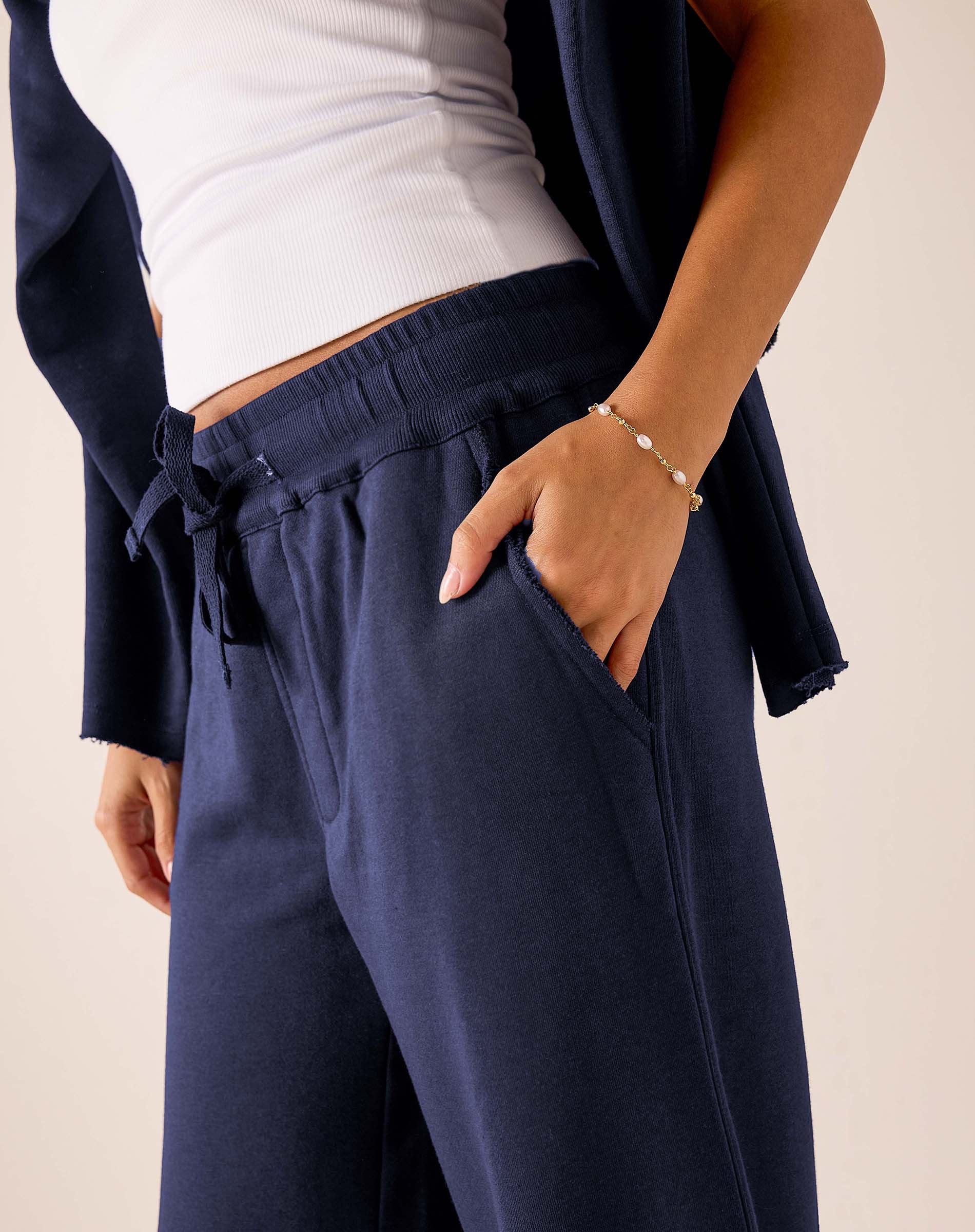Mer-Sea Frenchie Wide Leg Pant in Cadet Blue with drawstring waist and side pockets