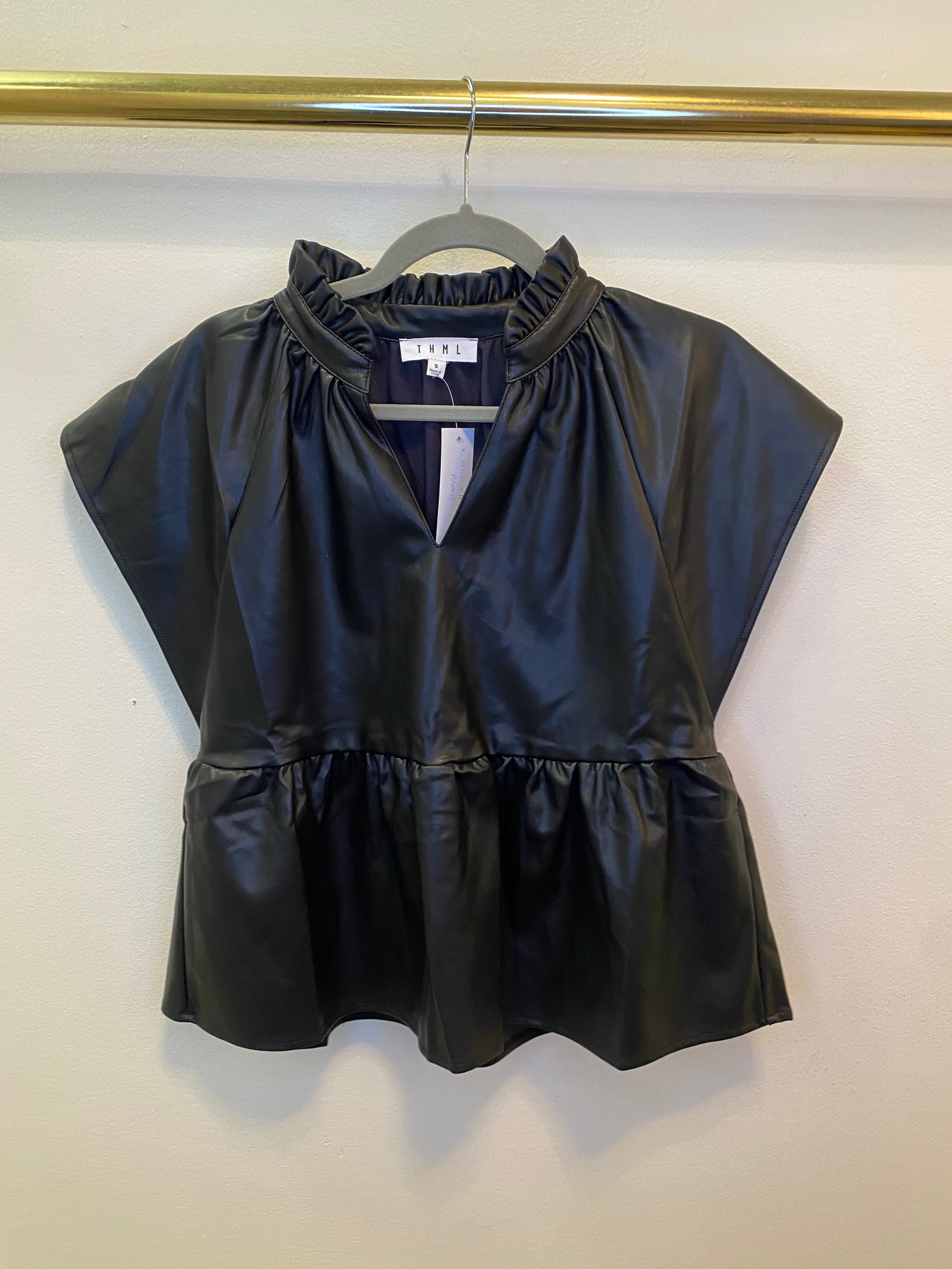 Short Sleeve Leather Top