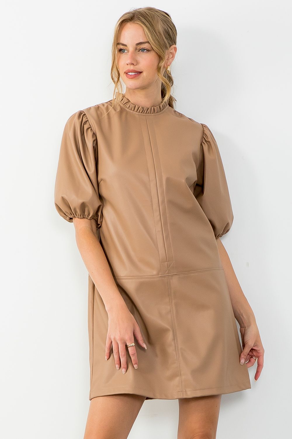 Short Sleeve Leather Dress