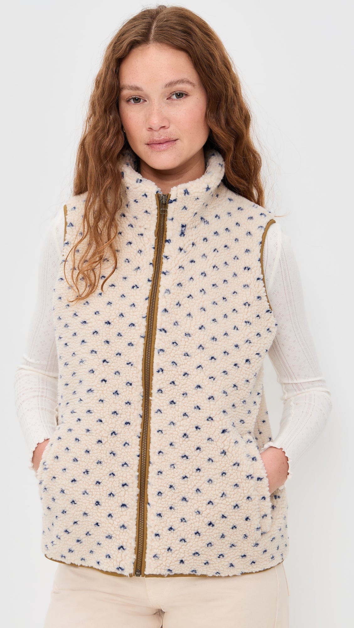 Sherpa Vest | Ivory & Blue Birdseye