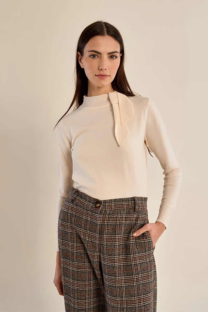 Tie Neck Sweater | Cream