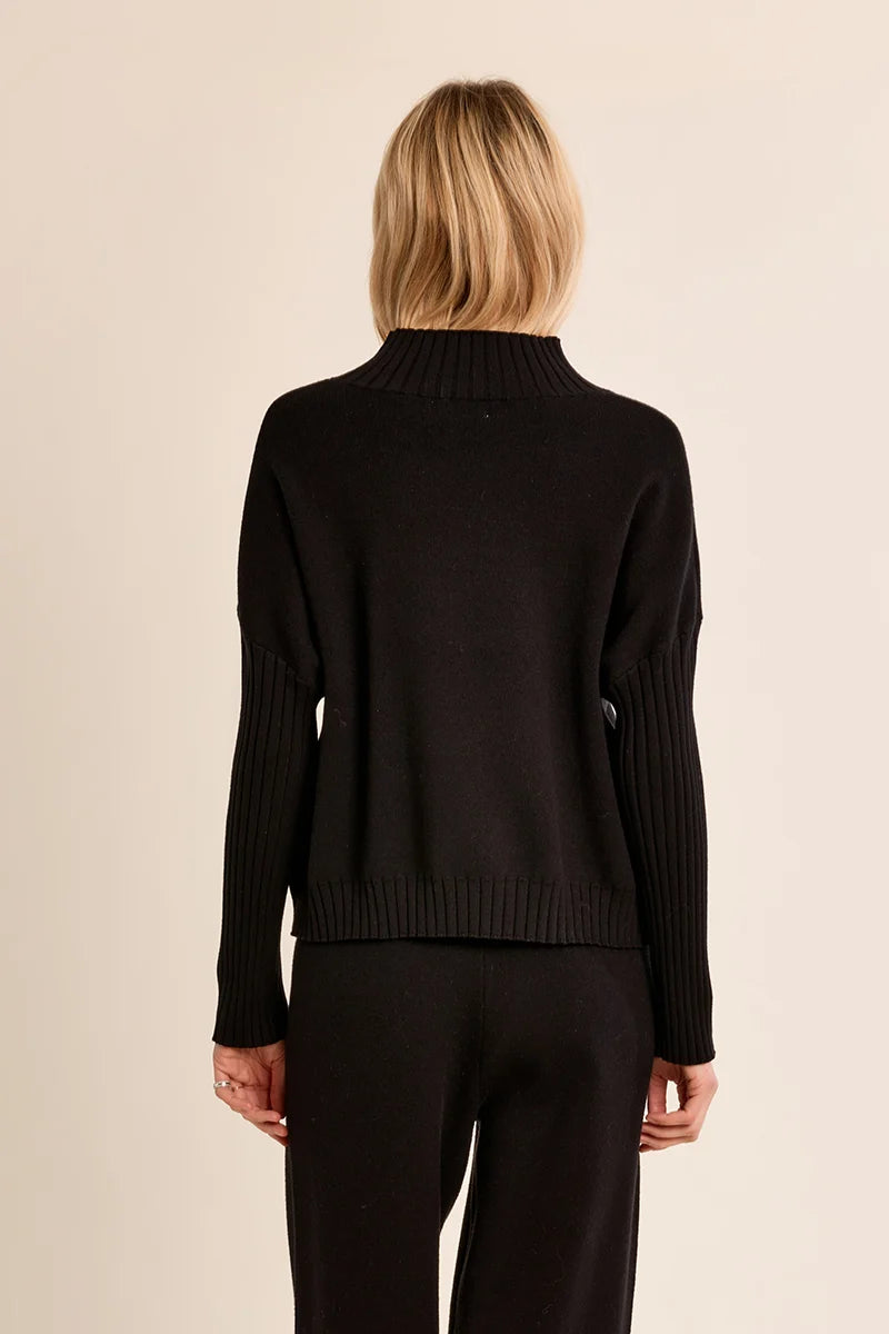Mock Neck Rib Sweater | Black