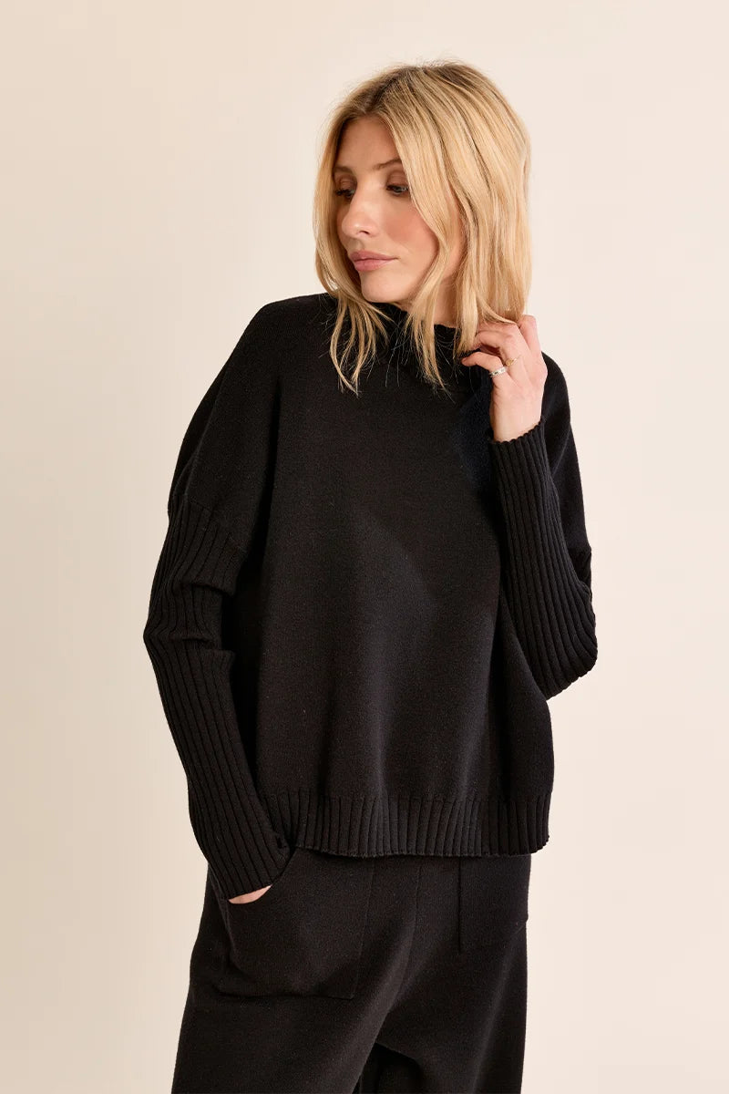 Mock Neck Rib Sweater | Black