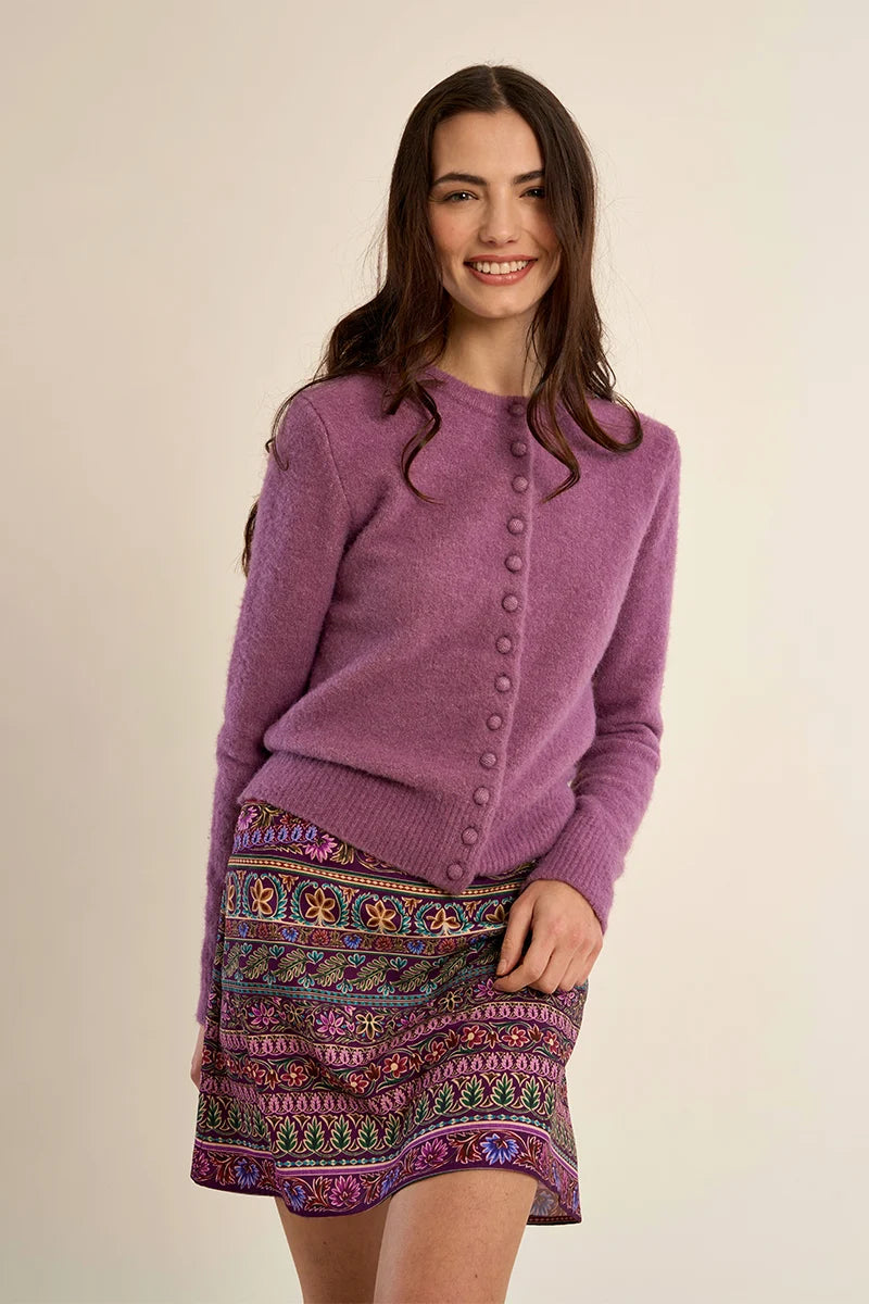 Covered Button Cardigan | Mauve