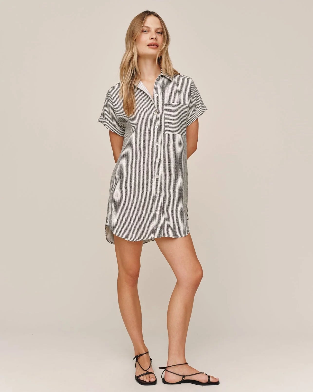 Roll Sleeve Pocket Shirt Dress | Hatch Stripe
