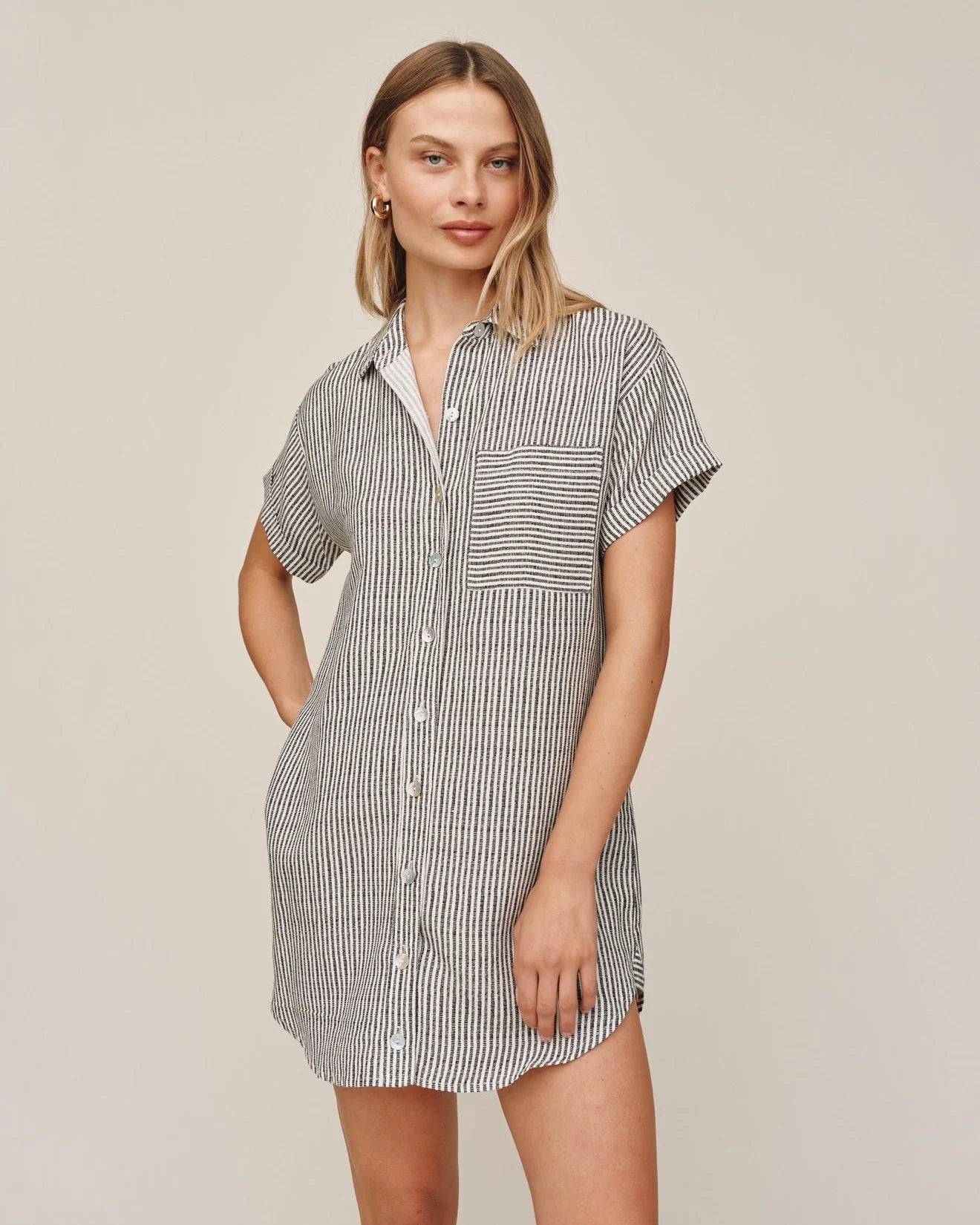 Roll Sleeve Pocket Shirt Dress | Hatch Stripe
