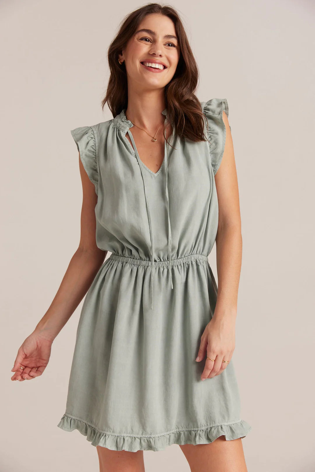 Ruffle Sleeve Mini Dress - Oasis Green