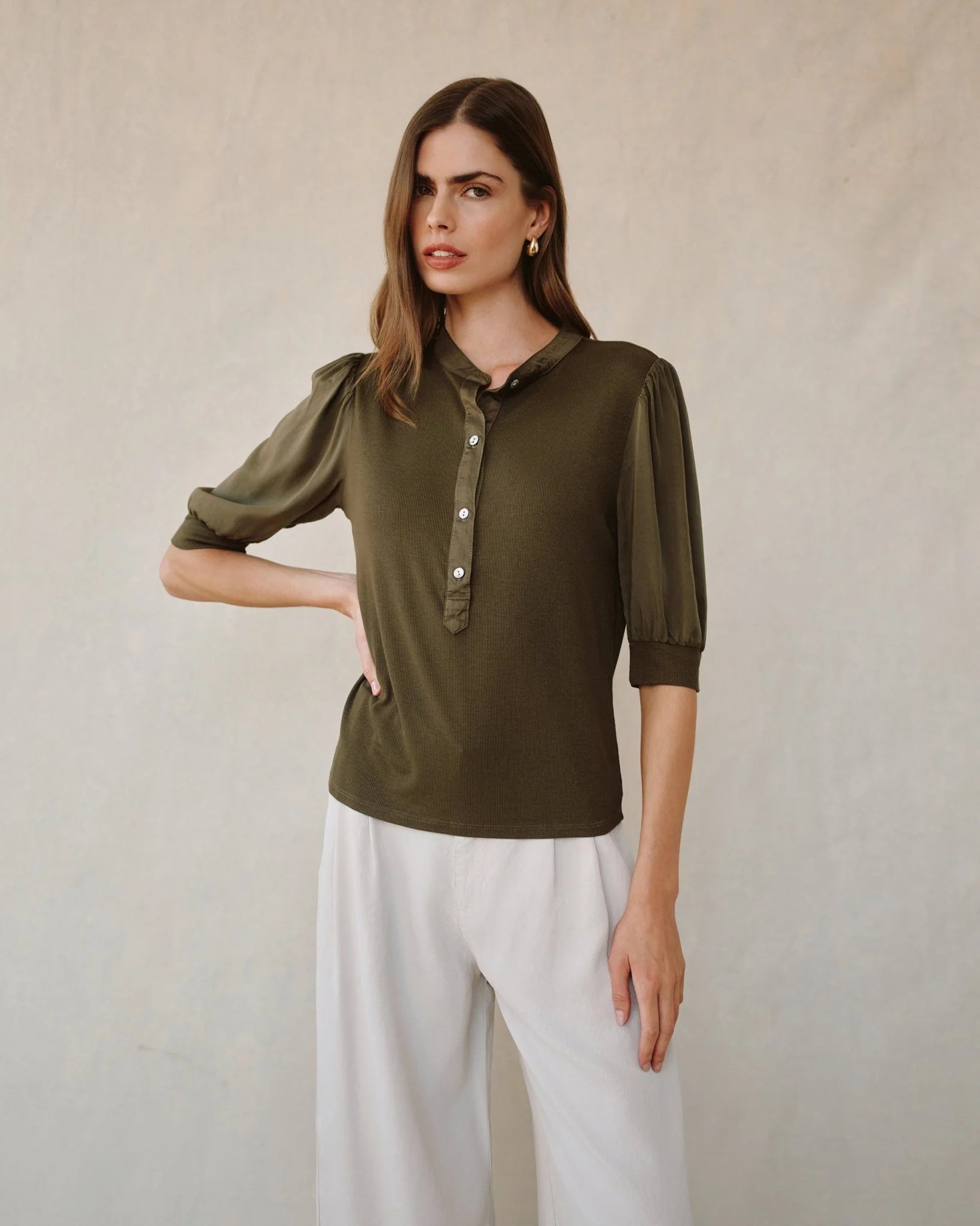 Short Sleeve Placket Mixed Shirt | Ivy Green