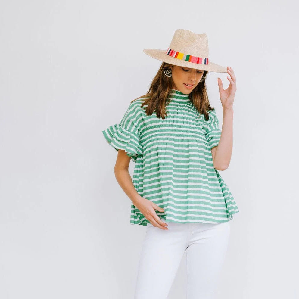 Flutter Top Green and White Stripe