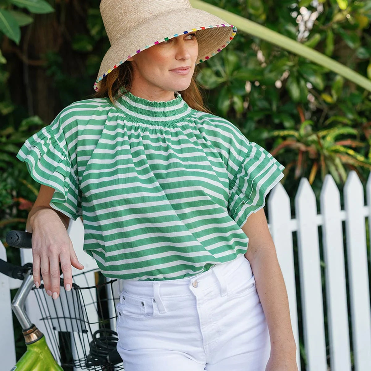 Flutter Top Green and White Stripe
