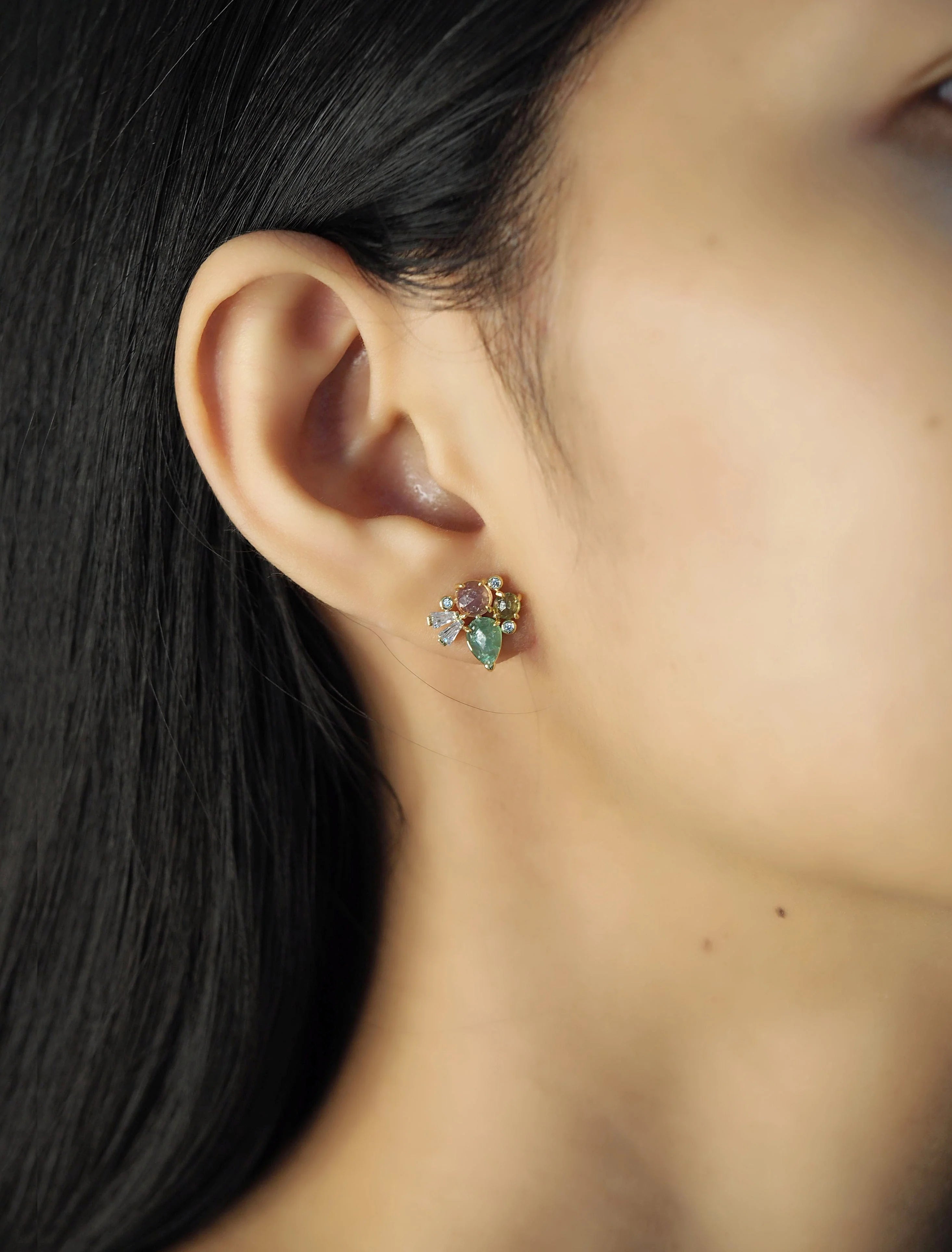 Green Mixed Cluster Earring