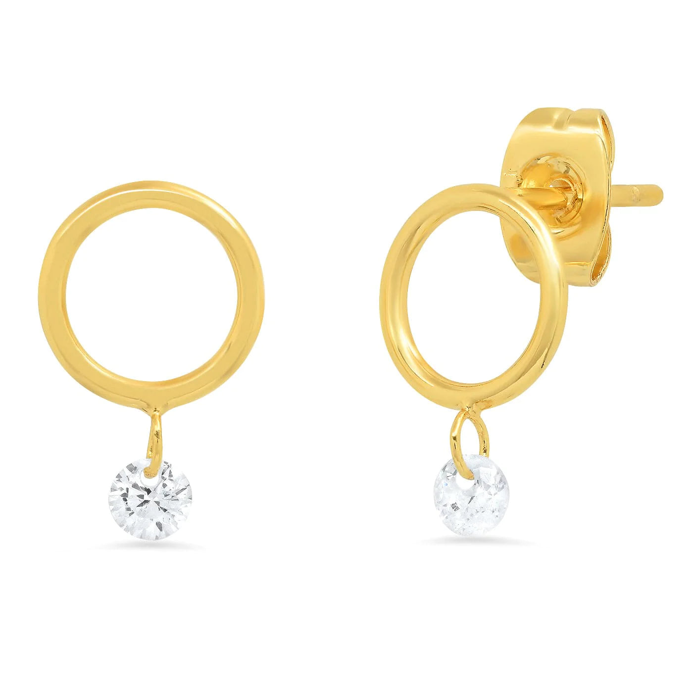 Open Circle Studs with CZ Dangle Gold