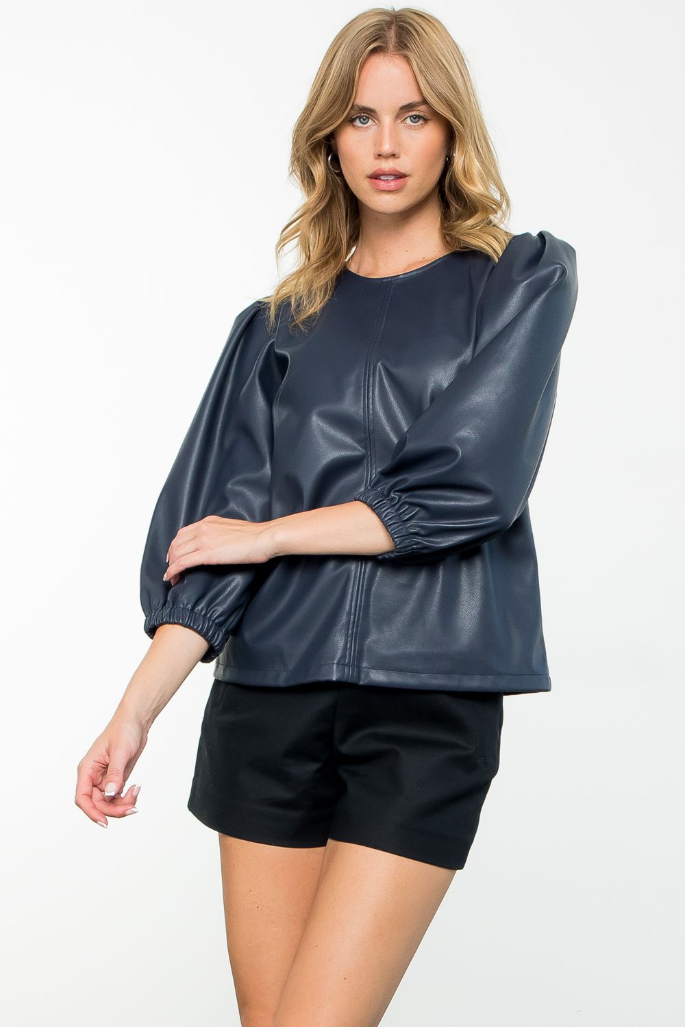 Mid Sleeve Faux Leather Top