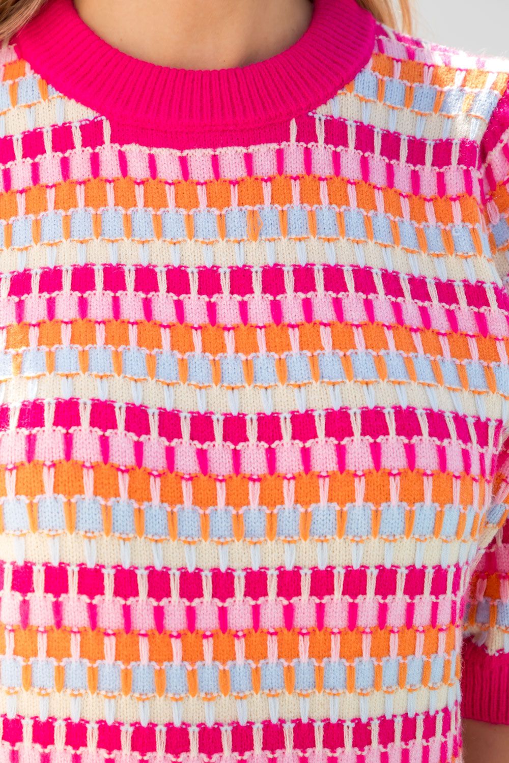 Multicolor Pattern Knit Top Magenta