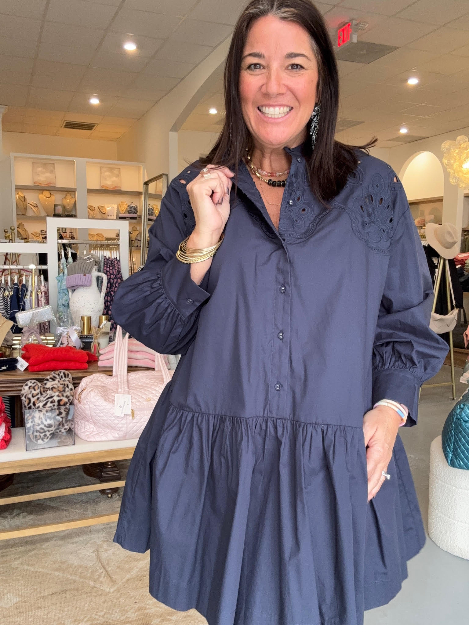 Natalie Long Sleeve Dress | Navy