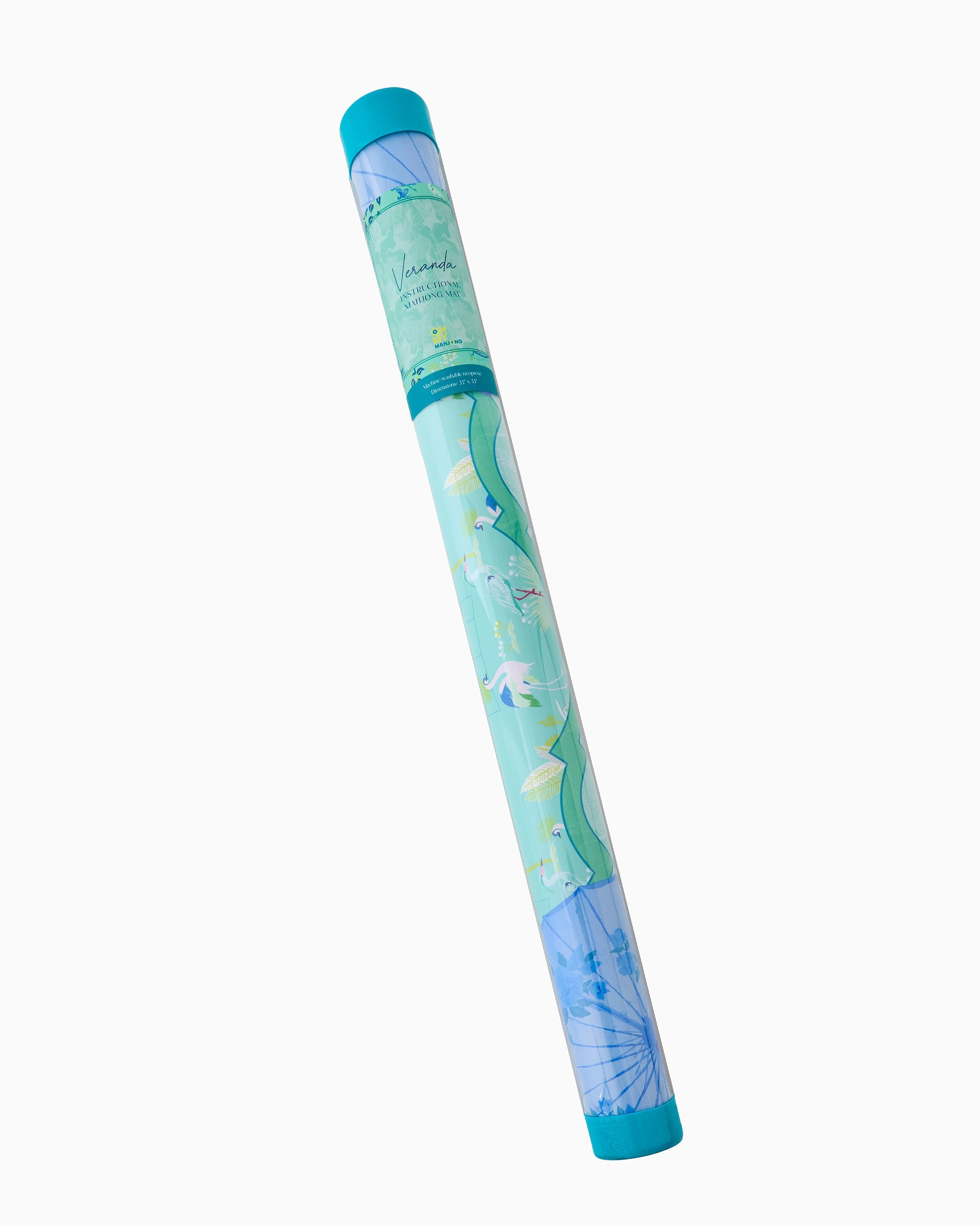 Veranda Instructional Mahjong Mat by Oh My Mahjong in teal tube packaging