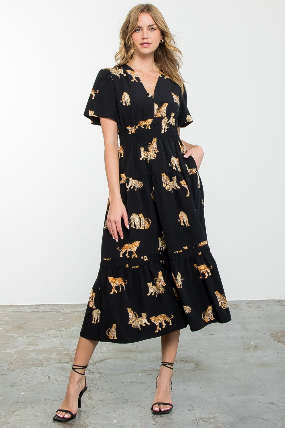 Leopard Print Puff Sleeve Maxi Dress