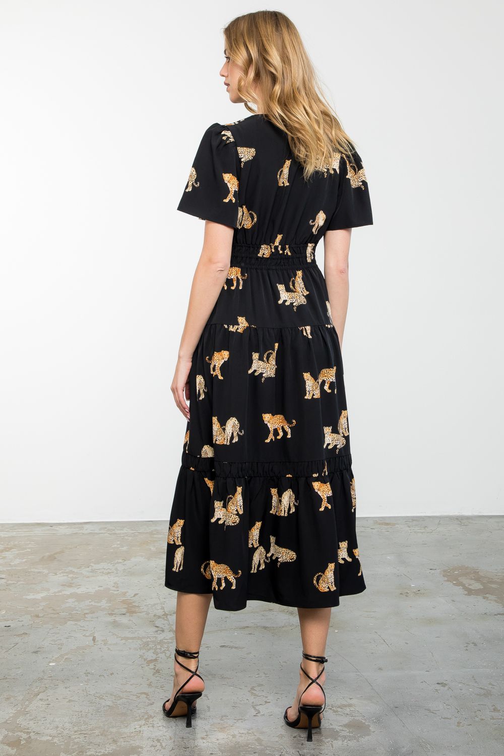 Leopard Print Puff Sleeve Maxi Dress