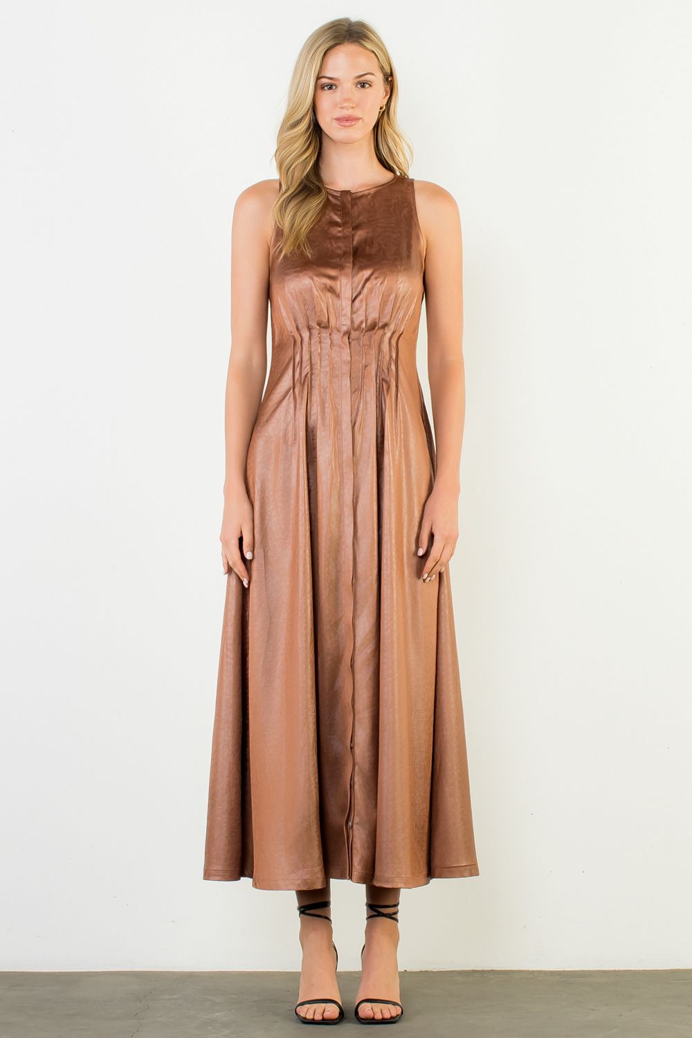 Sequined Detail Sleeveless Dress | Brown