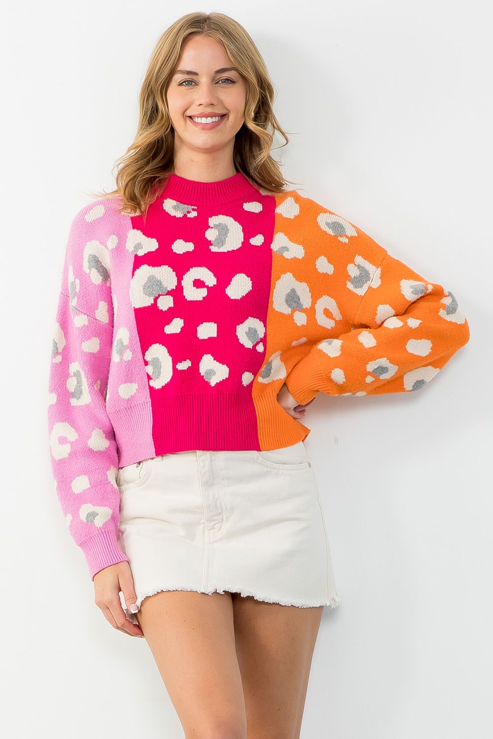 Color Block Cheetah Print Sweater