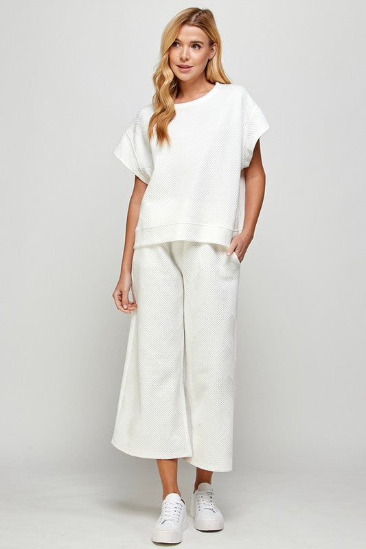 Textured Cropped Wide Pants White