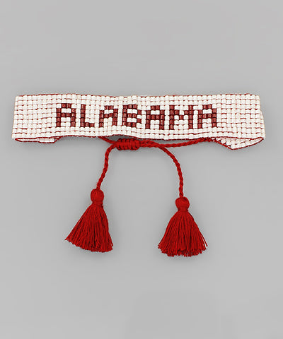 Beaded Alabama String Bracelet Crimson/White