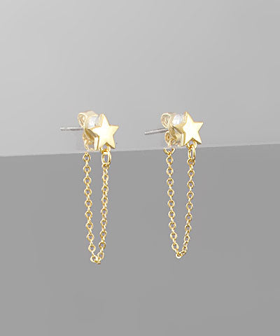 Brass Star Chain Earrings Gold