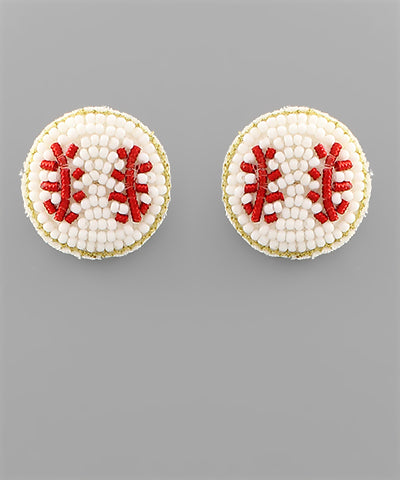 Sports Ball Theme Earrings Baseball/White
