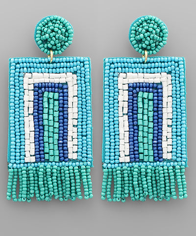 Beaded Square & Tassel Earrings Turquoise