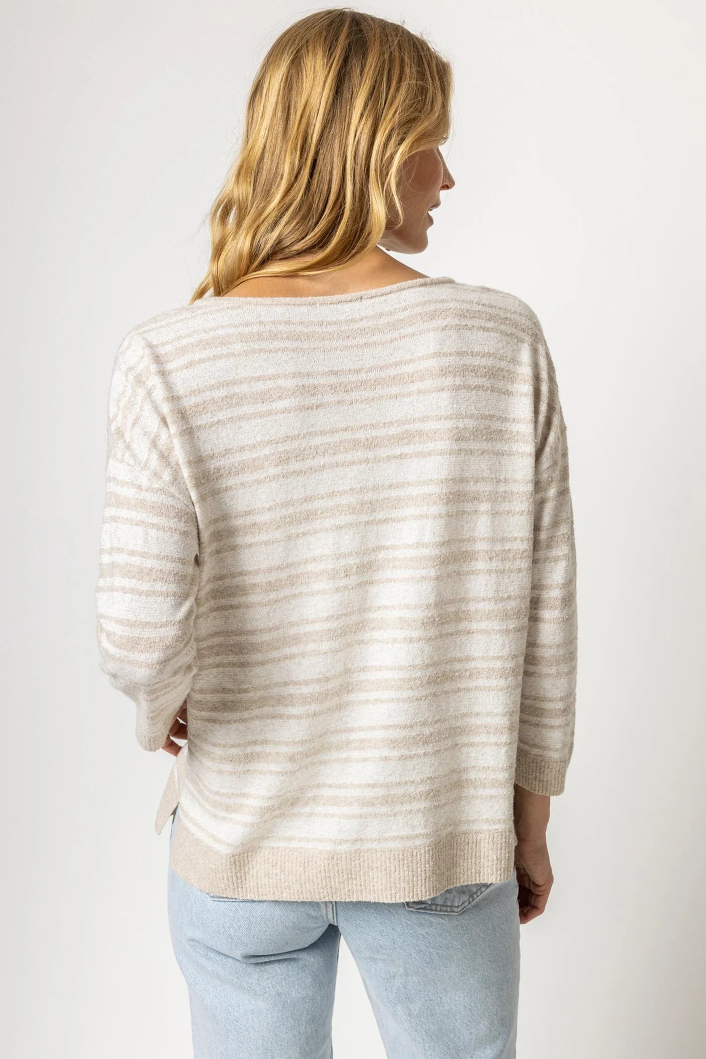 Easy Split Neck Sweater - Flax Stripe